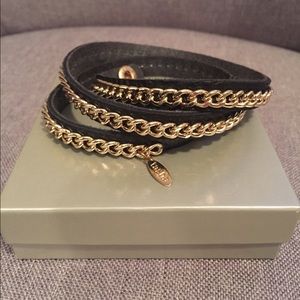 NWOT Tasha leather and gold tone bracelet.